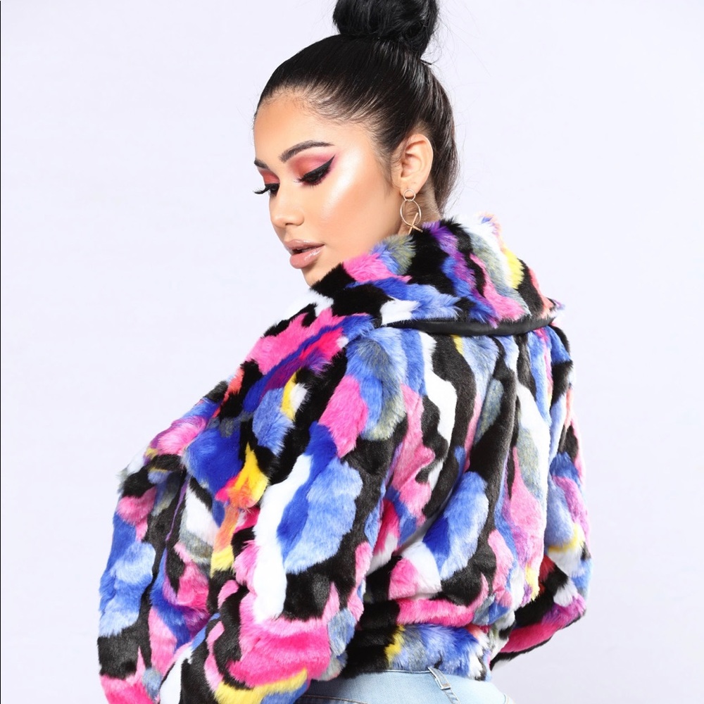 Fashion Nova Colorful Fur Jacket - Picture 2 of 3